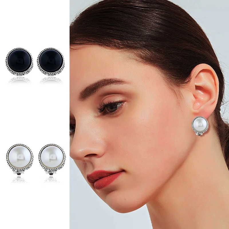 

2020 Best Selling Items Simple Round Statement Pearl No Hole Ear Women Clip On Earrings, Picture