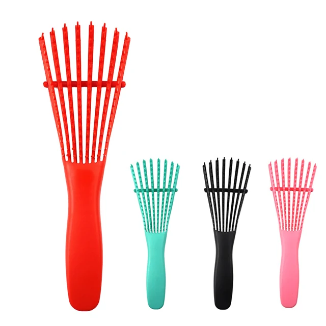 

Wholesale Custom Logo Eight Rows Detangling Massage Hair Brush For Curly Hair Brush Plastic Hair Comb, Red/ black/ green/ pink