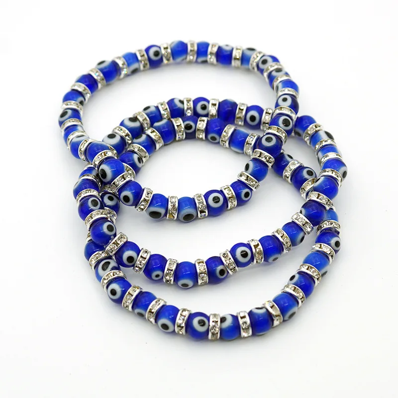 

Summer Popular 6 MM Turkish Eyes CZ Zircon Beaded Bracelet Elastic Crystal Blue Devil Evil Eyes Beaded Bracelet