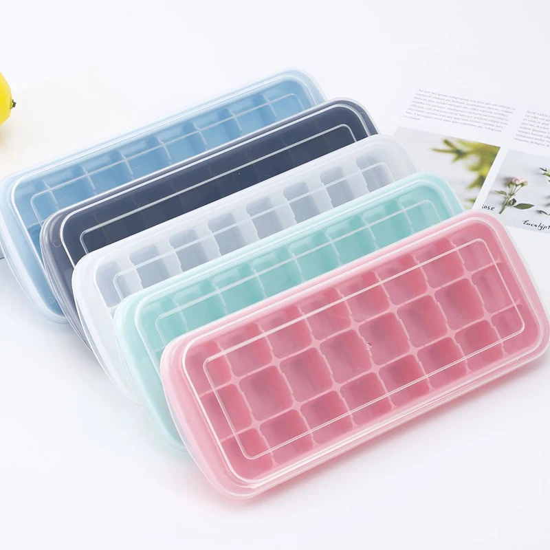 

Amazon Hot-selling High Quality Silicone Ice Cube Molds Wholesale Bpa Free Durable 24 Cavity Silicone Ice Cube Trays With Lid, Pink, green, blue