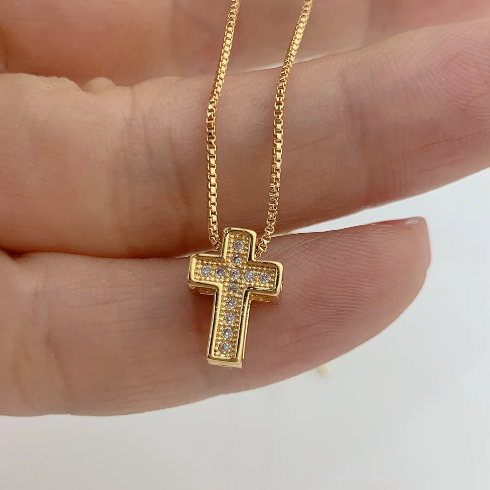 

Isunni Latest Product 18k Gold Plated Cubic Zirconia Small Cross Necklace for Women