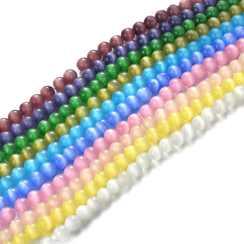 

8mm Bracelets Necklaces Men Women Loose Opal DIY Bead Round Natural Stone Cat Eye Beads for Making Jewelry, Colorful