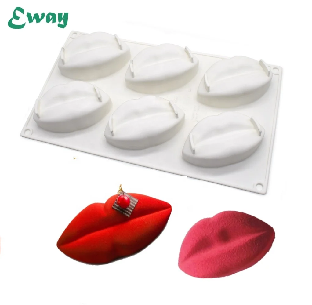 

6 cavities Lip Shape French Mousse 3d Silicon Cake Baking Molds Homemade Soap Mold Wedding Cake Decorating Tools, White