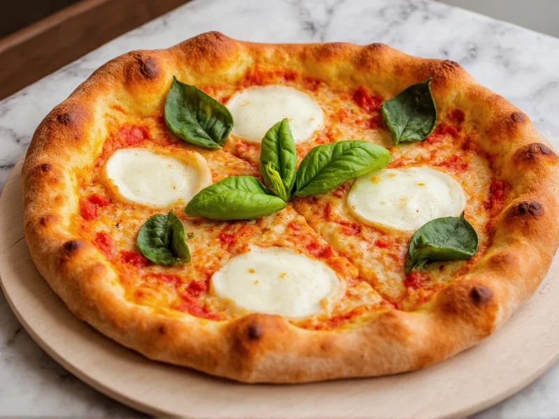 Handcrafted pizza with fresh basil and mozzarella