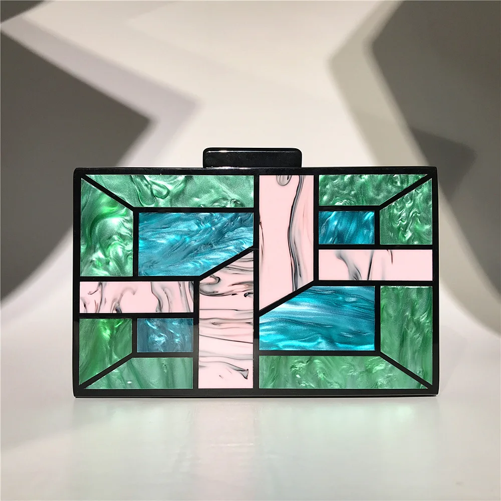 

New Designer Dinner Bag Geometric Mosaic Acrylic Evening Bag Luxury party Bag for women and girls