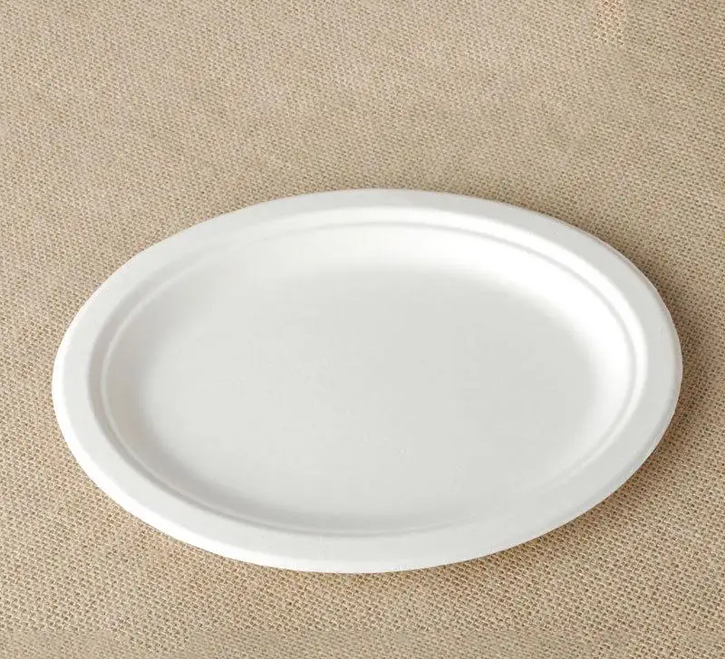 

Disposable Cheap China Oval Sugarcane Bassage Plates For Wholesale and Restaurant, Natural, white