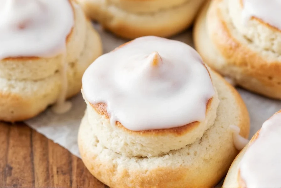 Simple cinnamon roll icing drizzled over freshly baked cinnamon rolls