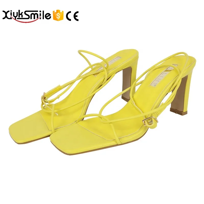 

Spring and summer new yellow cross straps Roman style open toe square toe fashion sandals women shoes women sandals fashion