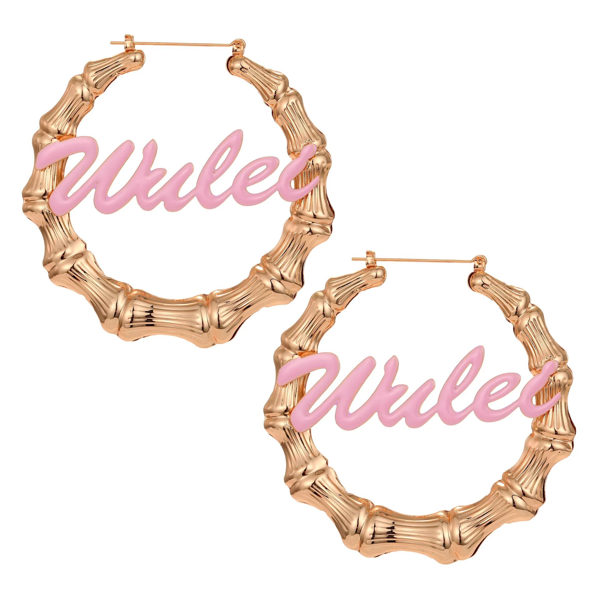 

Colorful Clear Vermeil Name Personalised Gold Filled Bamboo Hoop Earrings