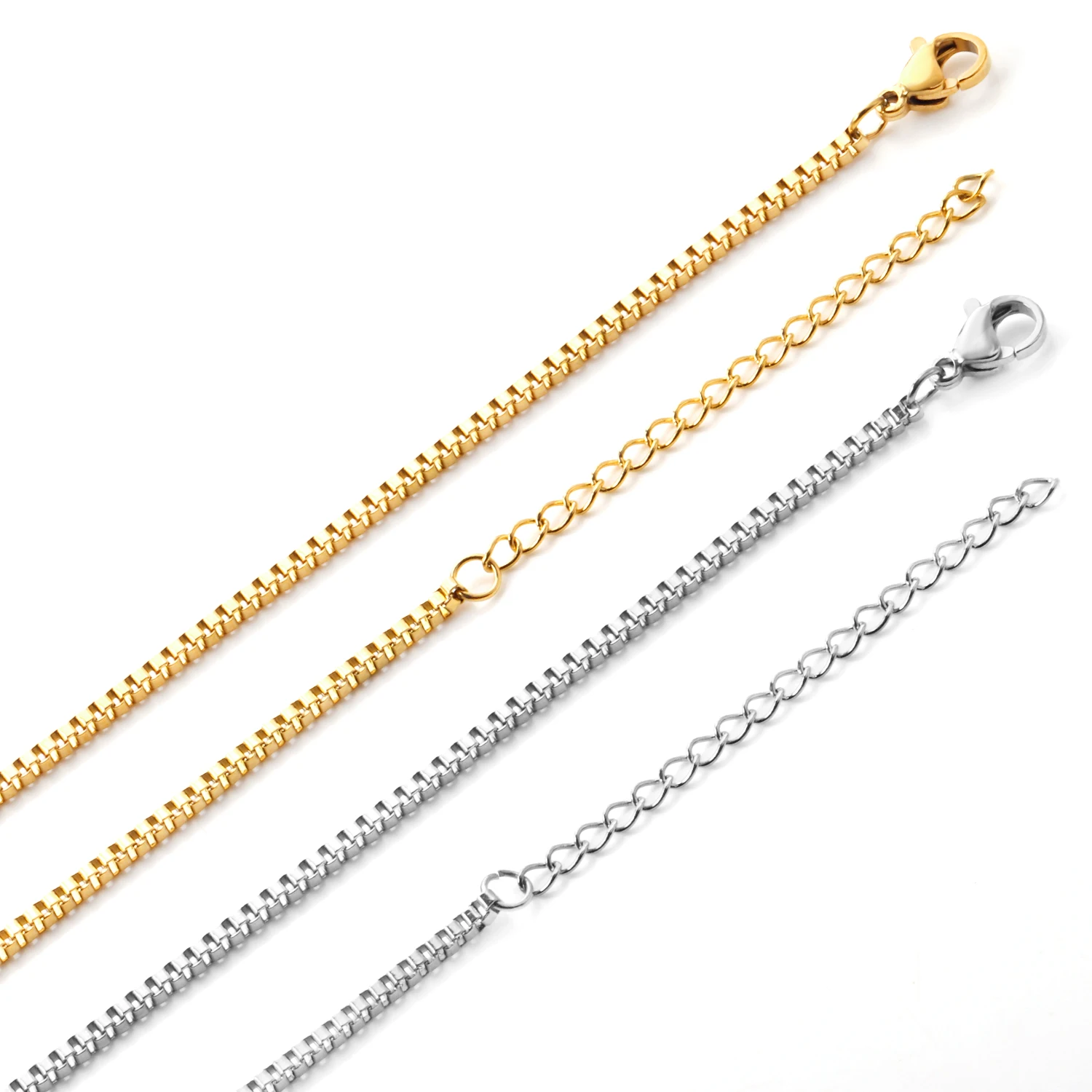 Popular Mixed Color Men Fashion Charm Stainless Steel Gold Necklace Chain Gold Plated Box Necklace