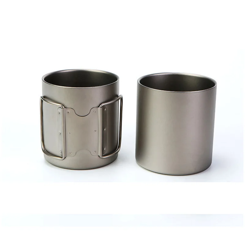 

Outdoor portable 450ml 350ml 220ml pure titanium folding double-layer cup camping multifunctional drinking titanium cup