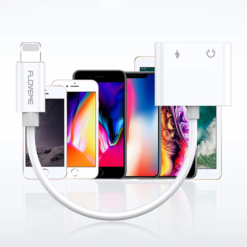 

Free Shipping 1 Sample OK Mobile Phone Travel 3.5mm Earphone Headphone Audio Charging 2 in 1 Converter Cable Adapter for iPhone