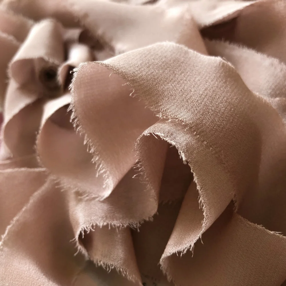 

Factory directly handmade silk ribbon rough edge 25mm wide #104nude pink customized size in stock, 100colors