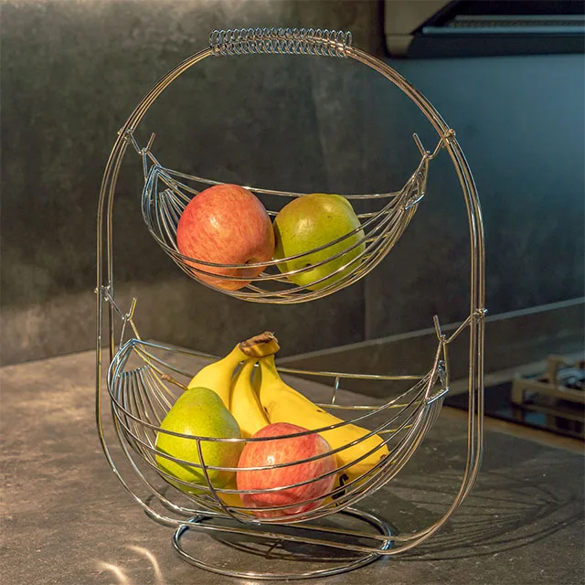 

Exquisite workmanship 2 tier countertop metal fruit wire basket bowl fruit basket The moon shape