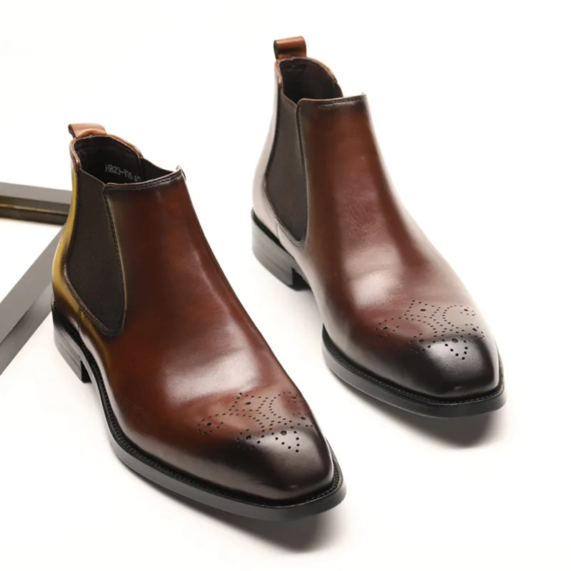 

Leather shoes men 2023 new style Genuine Leather Handmade Dress Boots Office Men's Dress Shoes luxury wedding shoes men