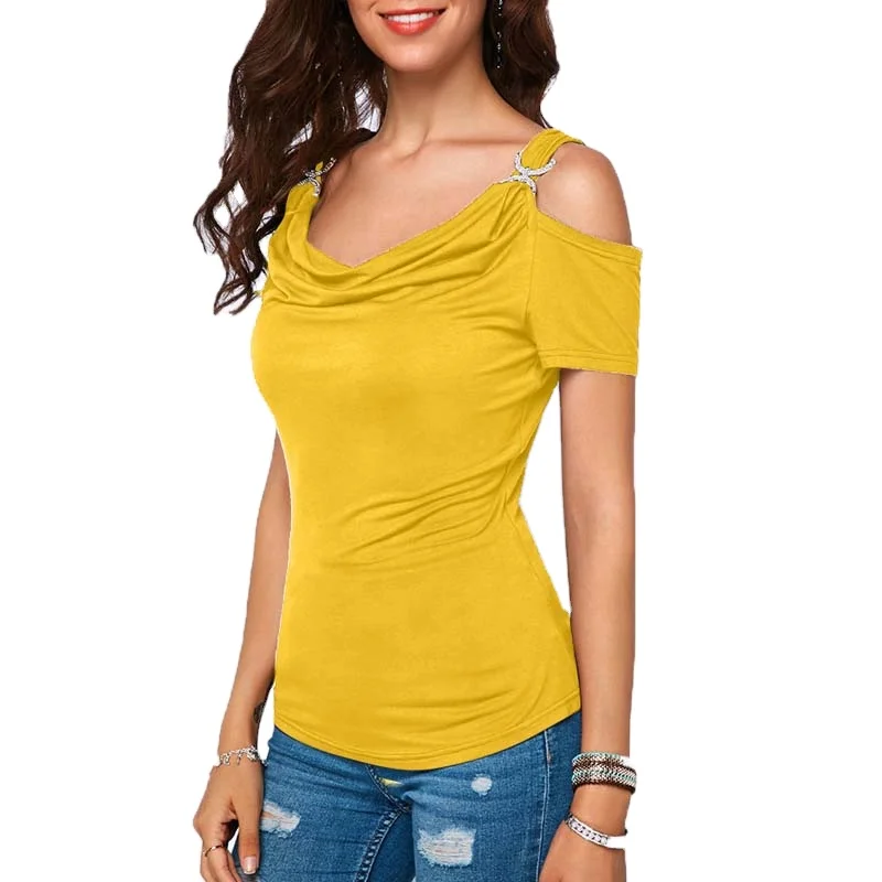 

Shoulder Draped Collar Shirt Short Sleeve Top