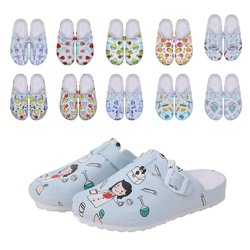 

women print nurse shoes wholesale custom medical slippers high quality waterproof clogs female slippers slides footwear