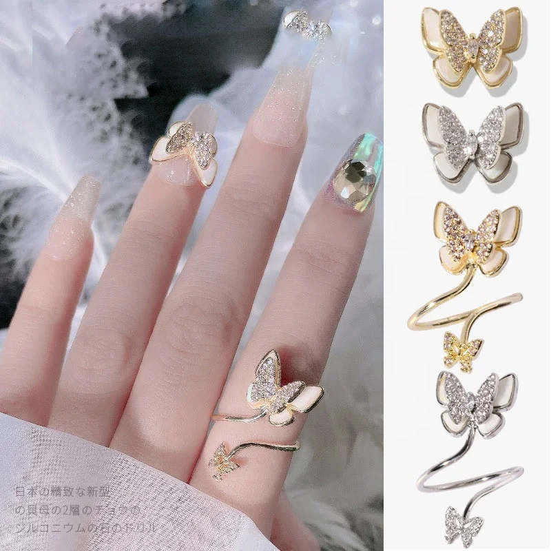 

Paso Sico Brand New Double Design Butterfly Diamond Ring Super Shiny Zircon Nail Charms for 3D Nail Art Decoration