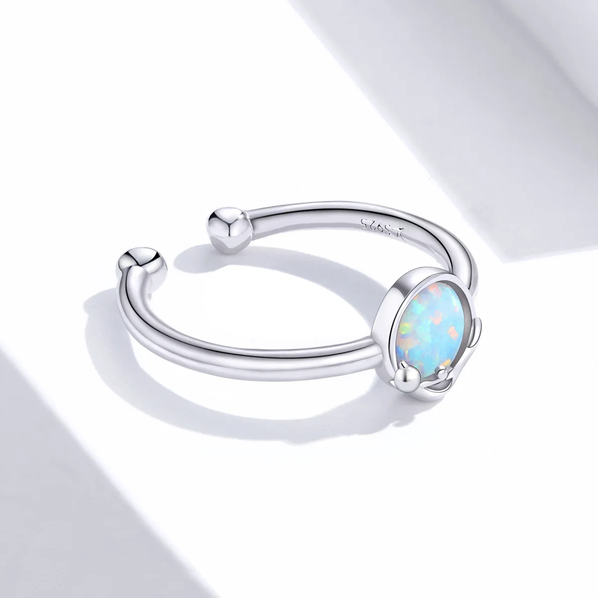 

New Arrival Fashion Opal Stone Cat Women 925 Sterling Silver Adjustable Rings