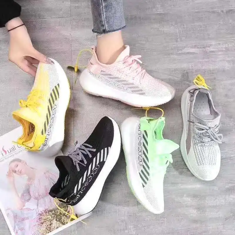 

2020 new design Women sport Shoes lace -up soft Casual Shoes breathable running women sport shoes, Black,grey,pink,yellow,green