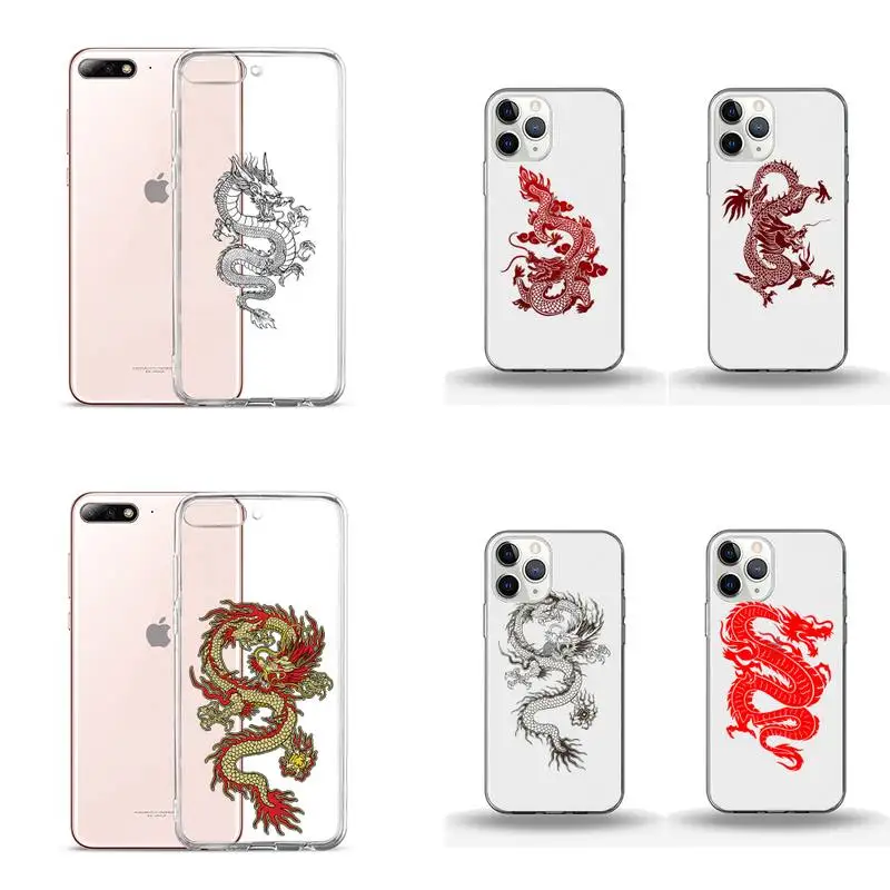 

Phone Case For iPhone 11 12 8 7 6 5 s mini Pro X XS XR Max Plus SE 2020 Transparent Dragon cartoon Anti-knock Mobile Phone Cases, Transparent case high clear cover