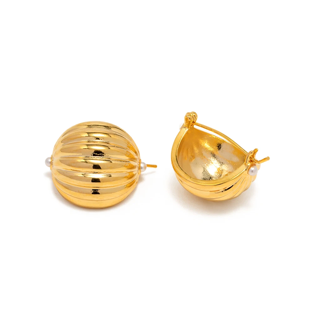 

Texture hollow half ball 18k Real Gold Plated Stainless Steel Earring for girls