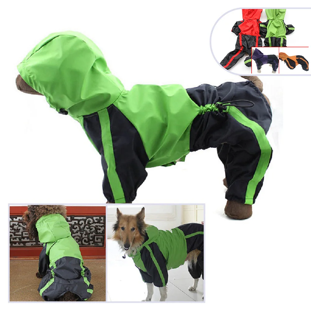 

2021 Wholesale Pet Clothing Big dog French Bulldog Sausage Dog Four-legged Hooded Raincoat Waterproof Dog Raincoat Four Seasons