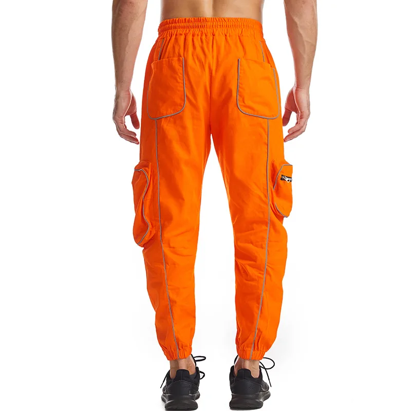 

Men's Reflective Cargo Pants New Hip Hop Casual Joggers Trousers Multi-Pocket Men Sweatpants Streetwear Sports Pant, Neon green ,neon orange custom pantone color