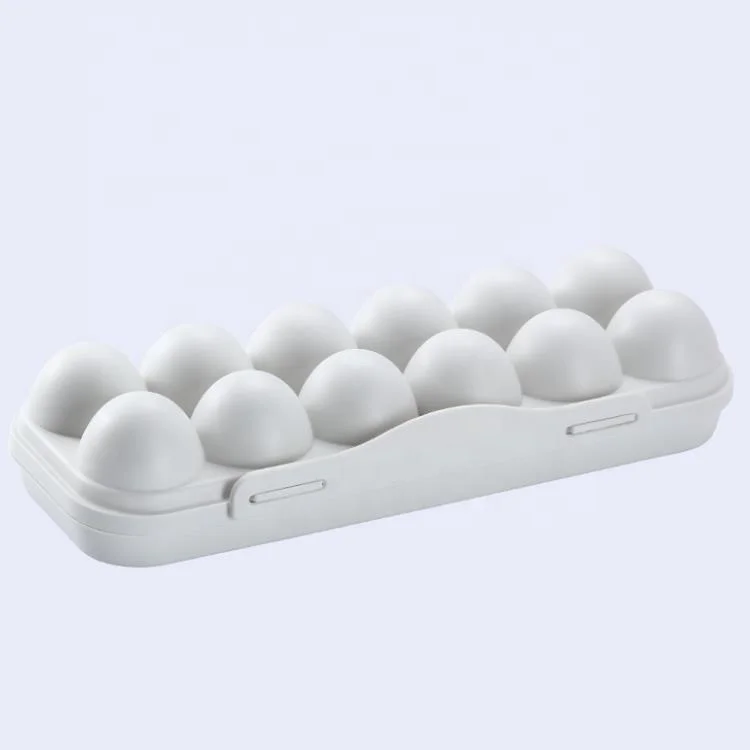 

12 Grid Egg Tray Holder Refrigerator Storage Container Holds 1 Dozen Eggs, White grey pink