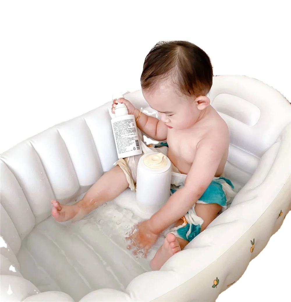 

Foldable Eco-Friendly PVC Cute Printed Baby Bathtub Swimming Pool Shower Tray Inflatable Family Adult Bathtub with Air Pump, White;ivory