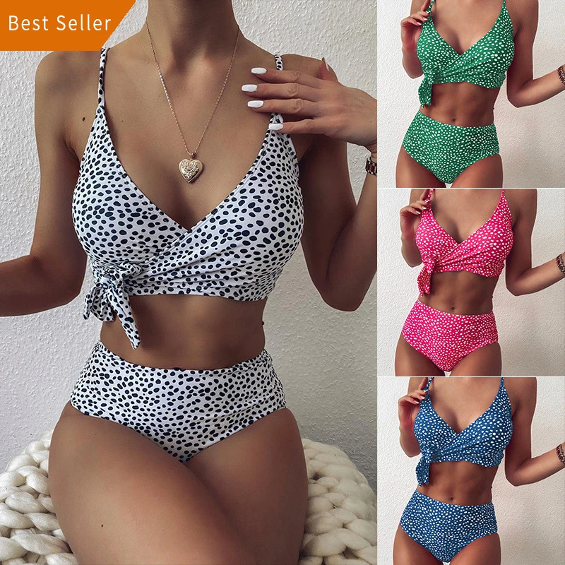 

Women's European And American Retro Wave Point Bikini Sexy Large Size Split Body Conservative Slim Swimsuit 2021 Beachwear, Customized color