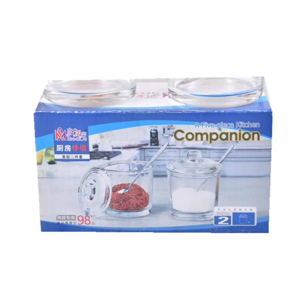 

Glass seasoning can with spoon stainless steel seasoning bottle ketchup bottle seasoning can kitchen spice set