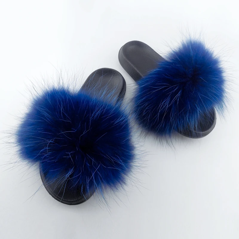 

With Low Price High Quality Fashion Designer Real Raccoon Fur Slippers, 15 colors