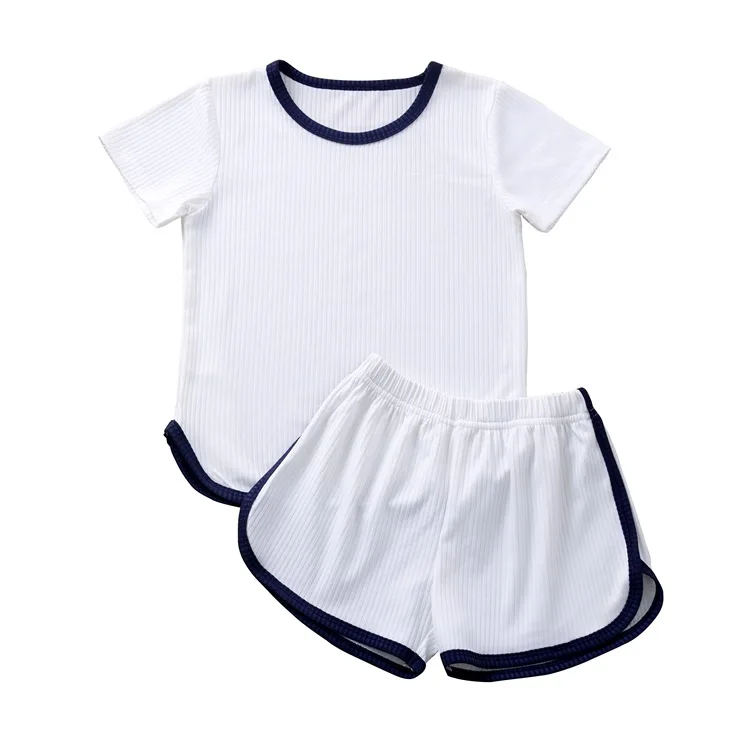 

kids pajamas white ribbed cotton short pajamas sets