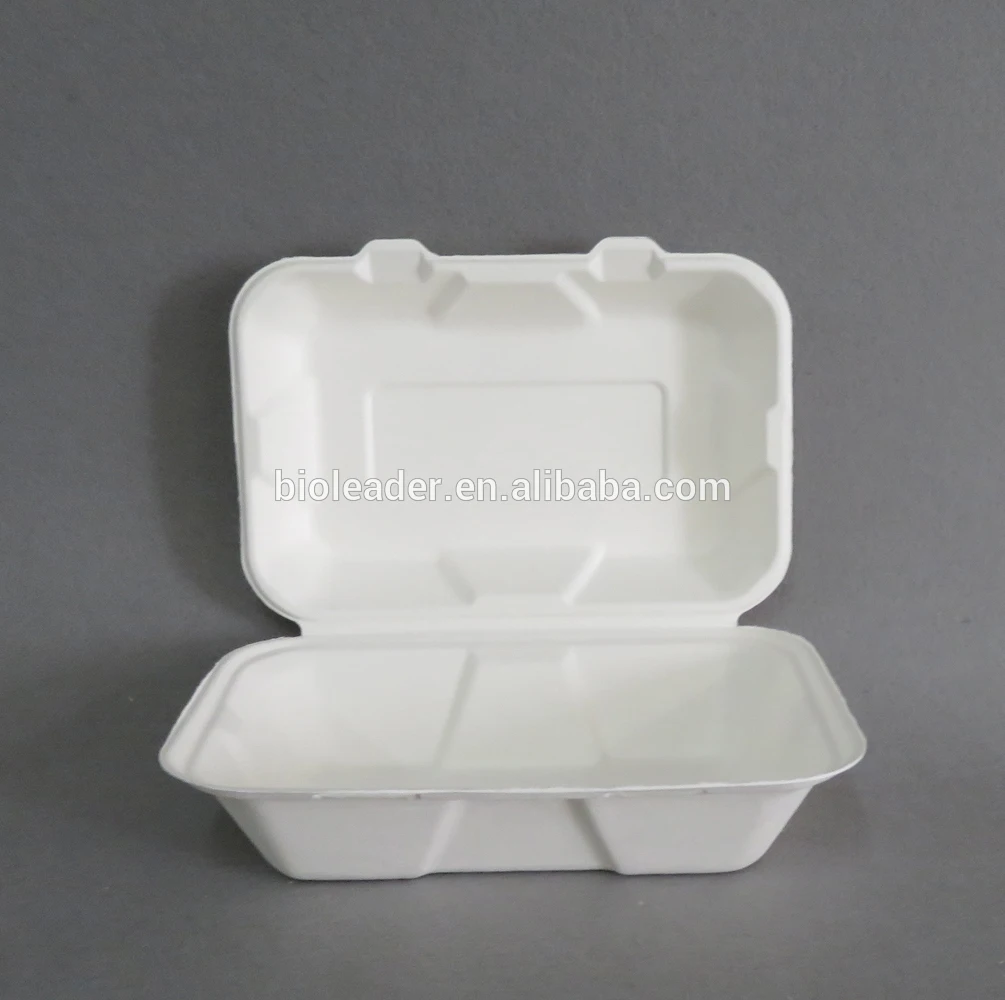 

100% Biodegradable Sugarcane Bagasse Fast Food Takeaway Box, White,unbleached