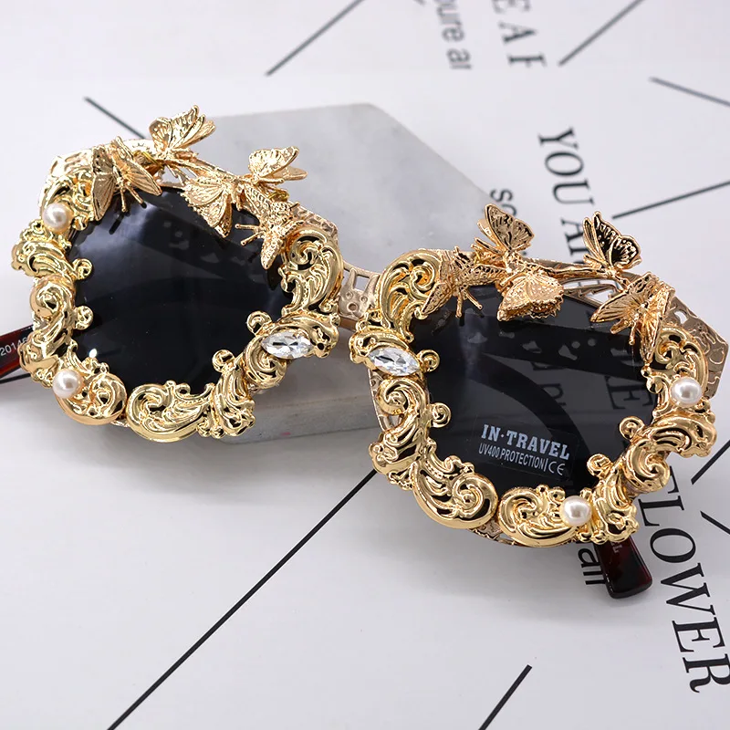 

2020 ELVA Summer Wild Carved Hollow Diamonds Wholesale Trendy Vintage Fashion Sunglasses Women