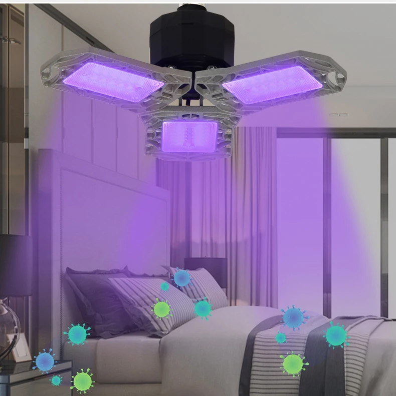 
New UV Sterilizer Light 60W UVC Trefoil uv lamp Adjustable angle E27/B22 Ultraviolet killer for Home 