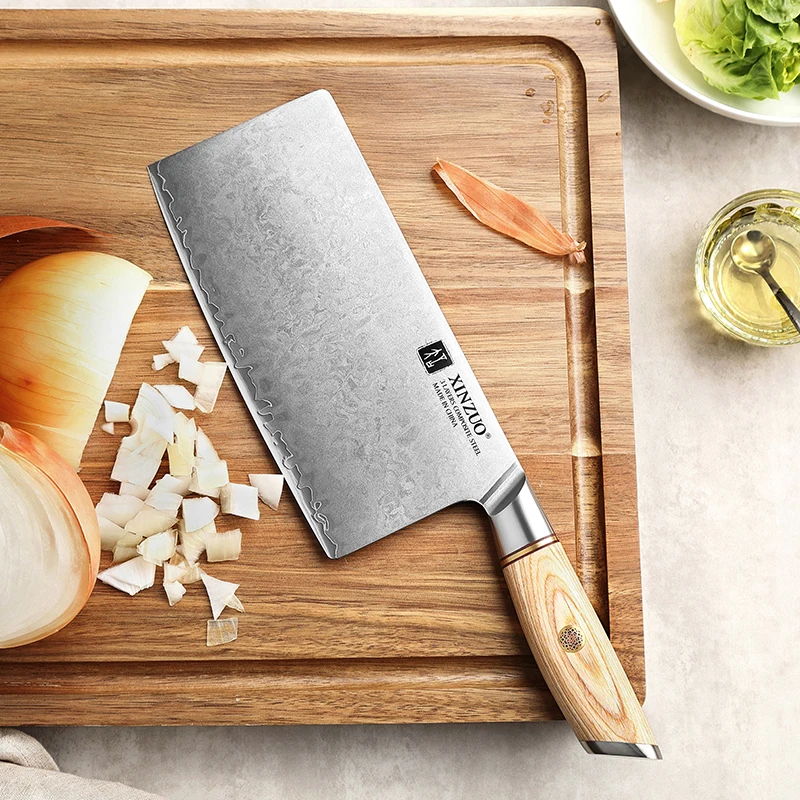 

New Design 7.5 inch High Quality 3 Layers Composite Stainless Steel Pakka Wood Handle Chinese Vegetable Kitchen Cleaver Knife