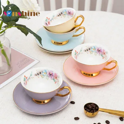 

Nordic Golden Handle tea cup and saucer set dishwasher safe coffee porcelain mug, Picture