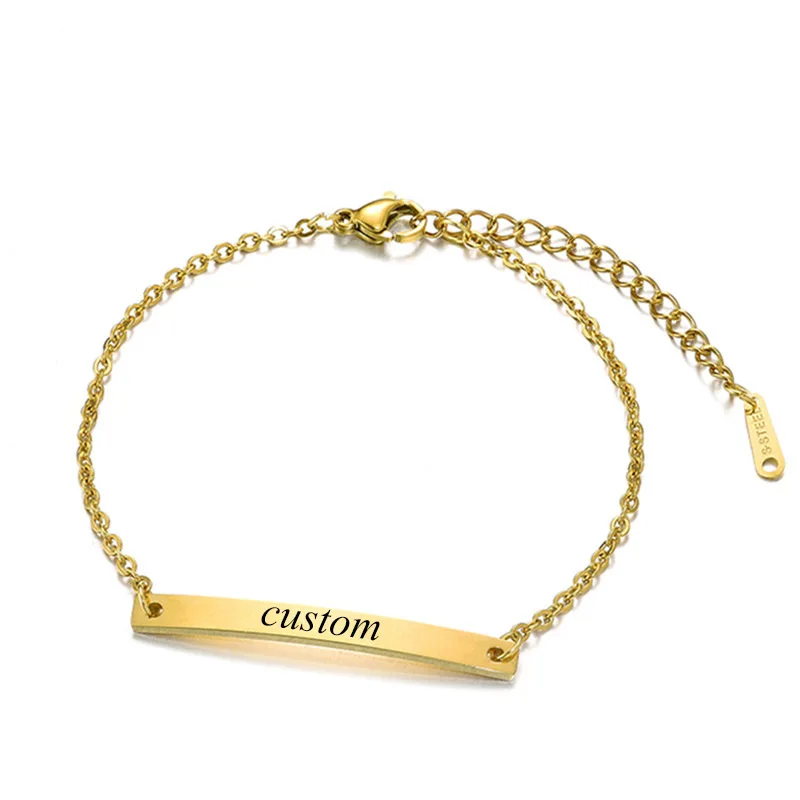 

Custom Jewelry 14K Gold Plating Engrave Name Logo Bracelet Titanium Steel ID Bracelet For Unisex