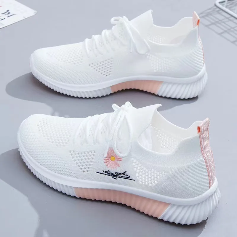 

New Spring And SummerLadies Flying Woven Sports Shoes Fashion Running Shoes Mesh Surface Breathable Casual Women's Shoes