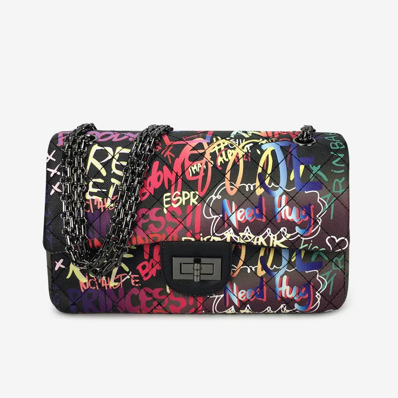 

wholesale 2020 graffiti bag online shopping women rainbow purse chains graffiti shoulder crossbody bag lady graffiti bags, Customizable