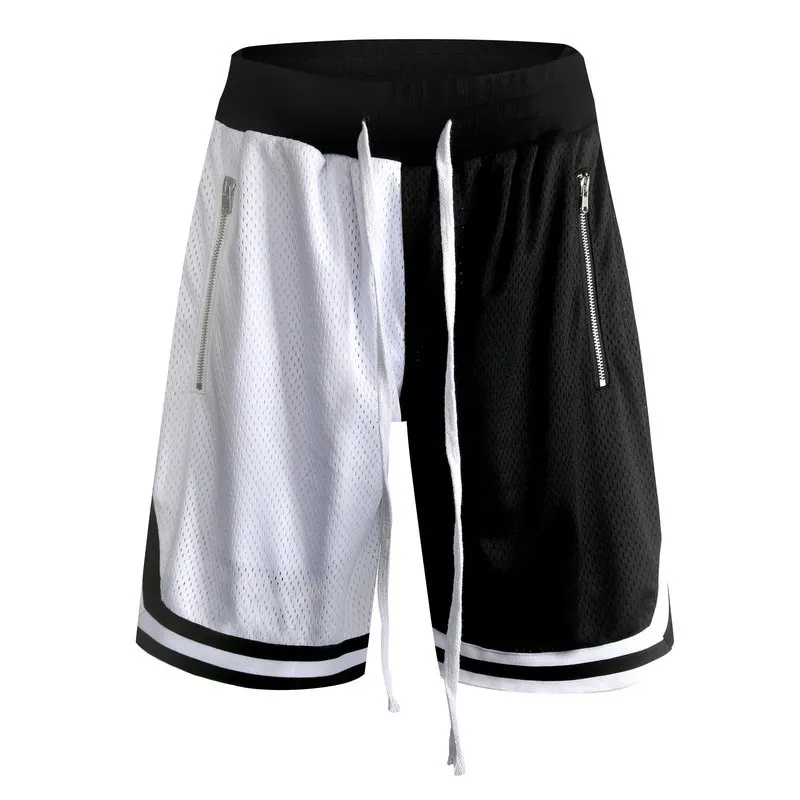 

european mens blank retro mesh basketball shorts with zipper pockets, As pictures
