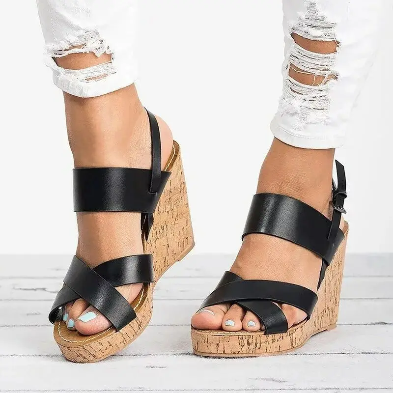 

Women Shoes Platform Sandals Women Peep Toe High Wedges Heel Ankle Buckles