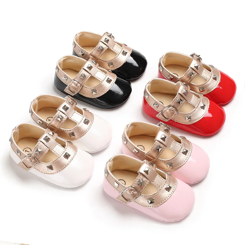 

Newborn Baby Girl Princess Shoes Soft Sole Crib Leather Solid Strap Flat With Heel Baby Shoes 4 Colors