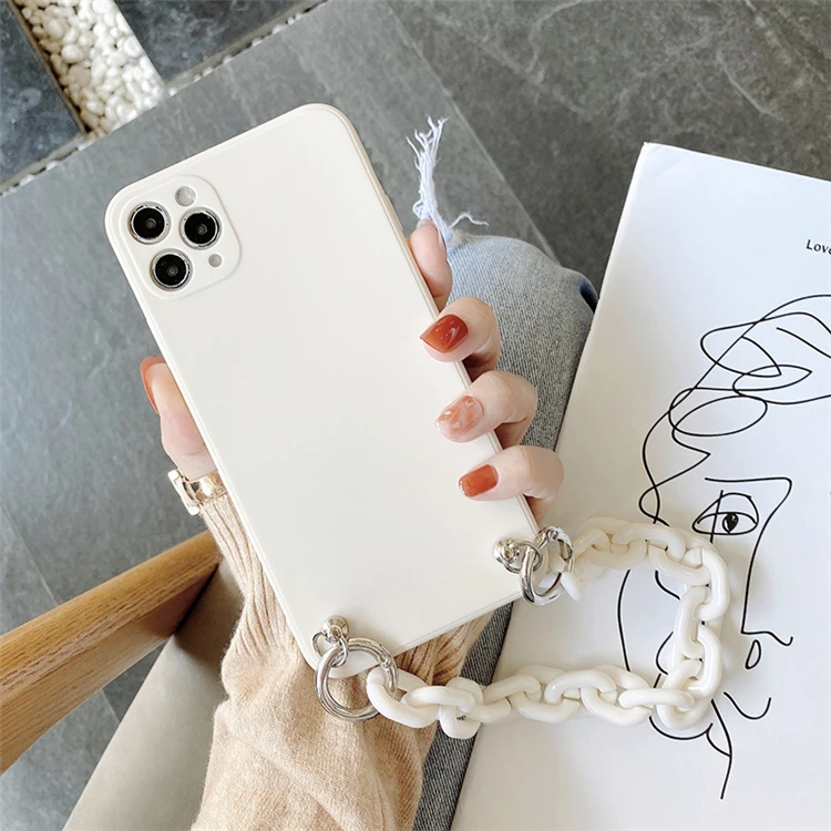 

For iphone 12 pro max milk white cover with acrylic hand chain soft tpu mobile phone case, Shown in the picture