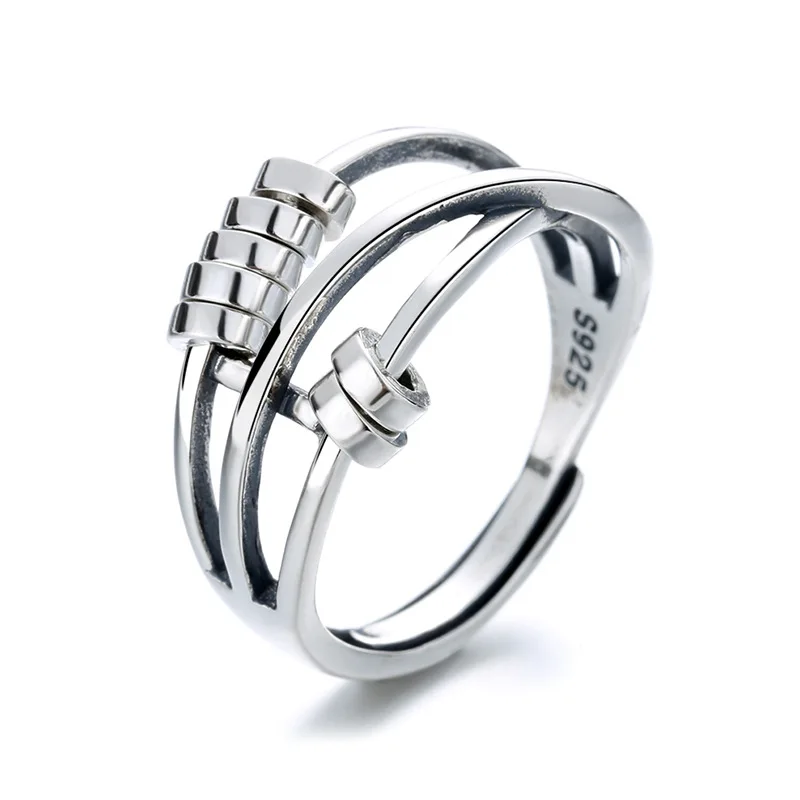 

Fashion 925 Sterling Silver Fashion Temperament Ring Multi-circle Transfer Beads Wishing Ring for Women