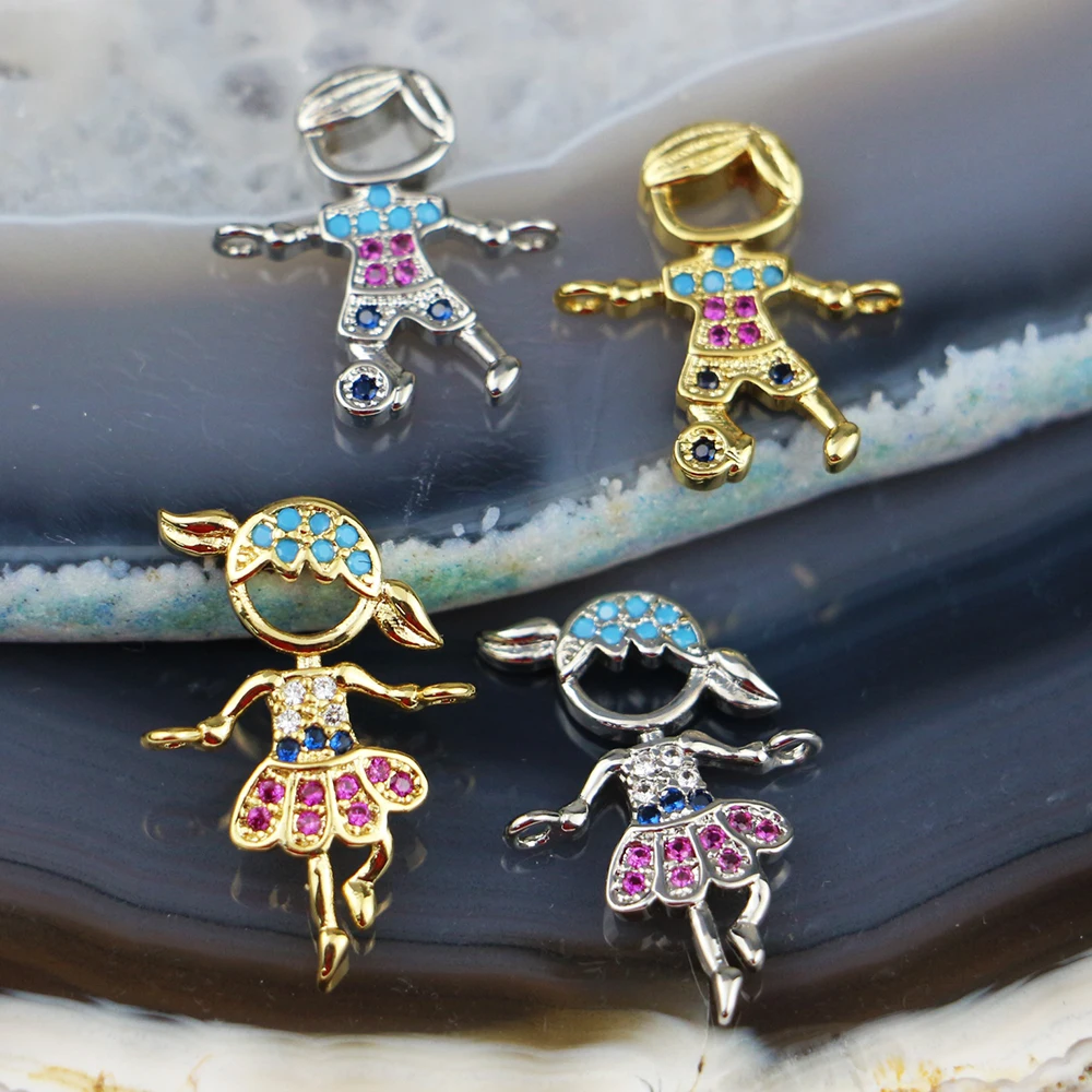 

LS-A1351 latest design rainbow cz micro pave charm,cubic zircon little boy/girl cute charm connector gift for couple, Multi