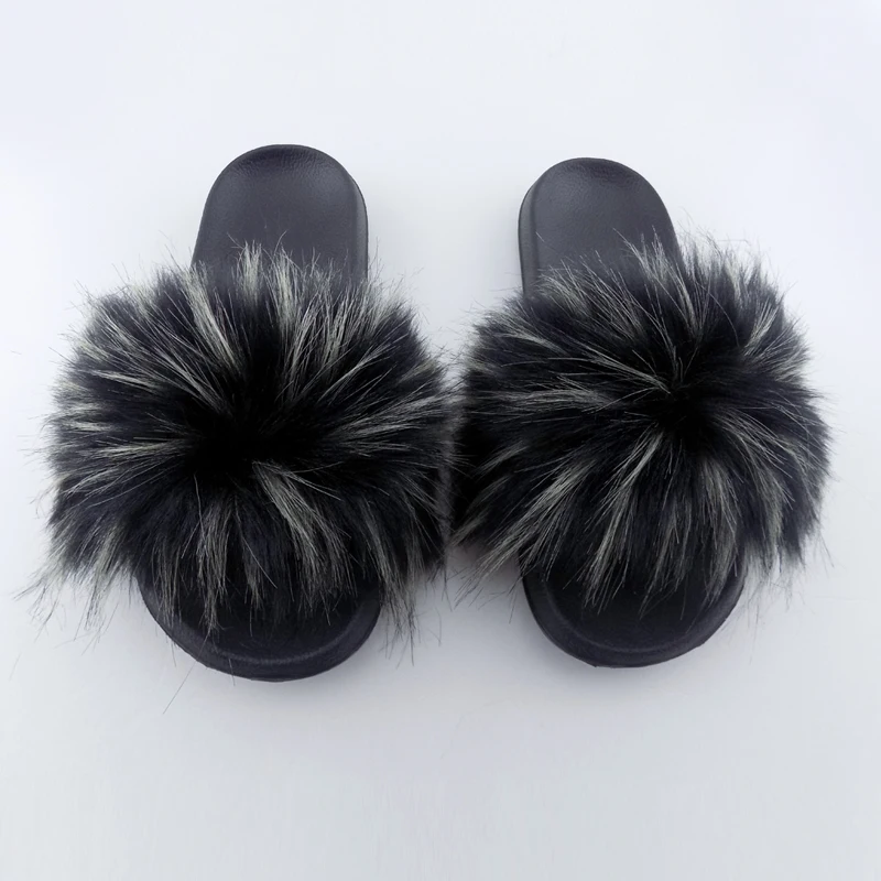 

Popular style slides sandals soft raccoon fur slippers women, Red ,black ,green ,orange ,brown and so on