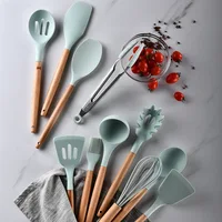 

12PCS Silicone Cooking Utensils Set Non-stick Spatula Shovel Wooden Handle Cooking Tools Set With Storage Box Kitchen Tools
